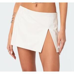EDIKTED white faux leather mini skirt y2k rave sz S